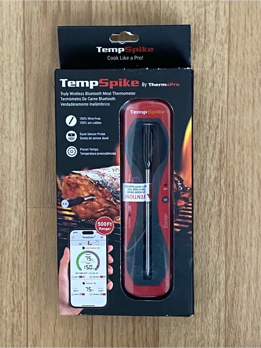 TEMPSPIKE Wireless Bluetooth Meat Thermometer - Red NIB